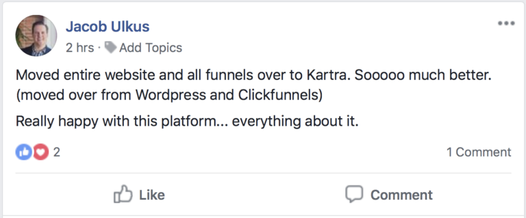 Clickfunnels vs Kartra - Page Building Testimonial